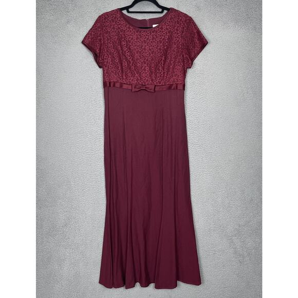 Vintage Just Choon Dress Womens Size 11 Burgundy Lace Maxi Empire Waist Regency - Picture 1 of 9